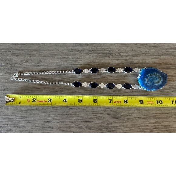 0607 Solar Quartz Druzy Tanzanite Big Geode Statement Necklace Silver Jewelry - Picture 5 of 10